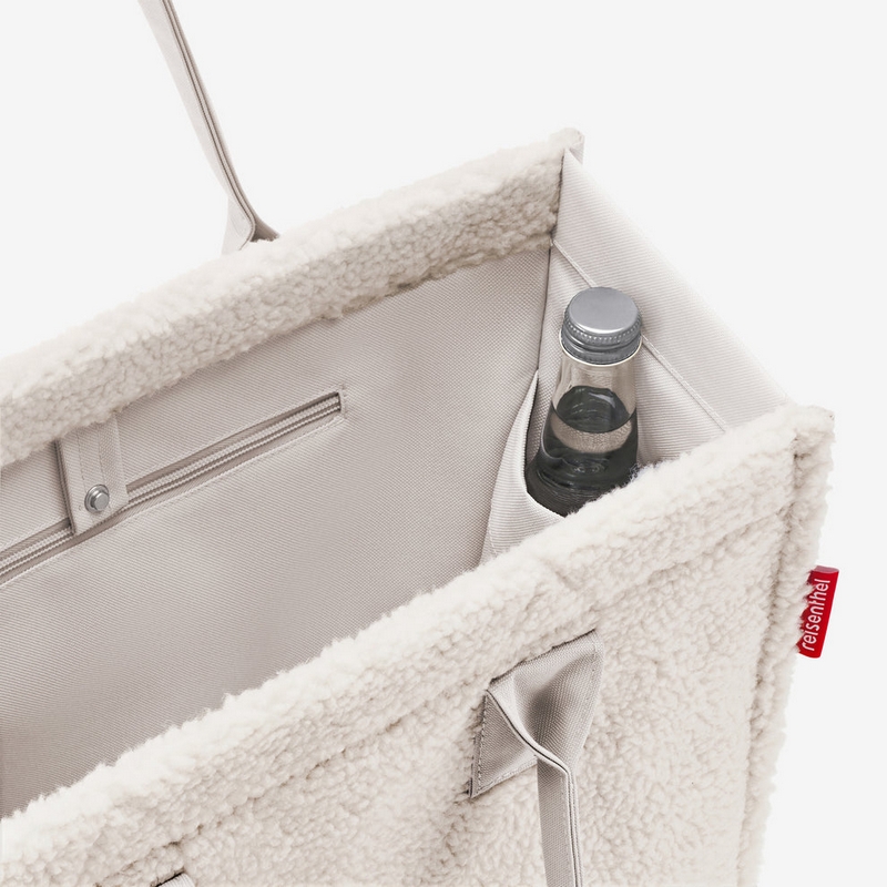Borsa shopper in tessuto bianco bouclé adatta a spesa, shopping, lavoro e uscite cittadine