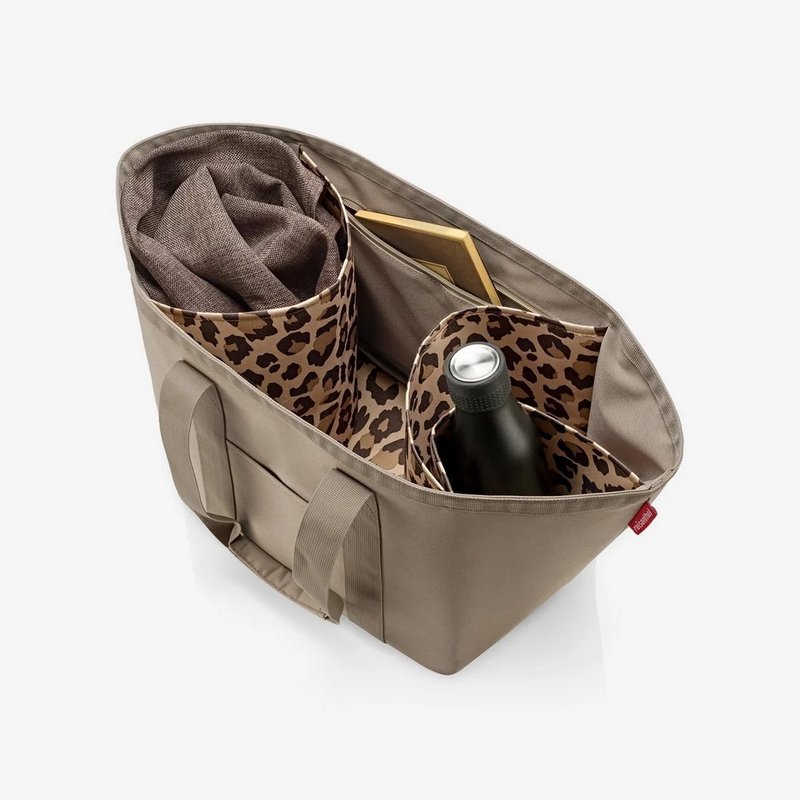 Borsa shopper color talpa con scomparti interni leopardati, adatta a spesa, shopping, lavoro e spiaggia, capacità da 17 litri