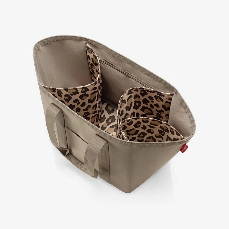 Borsa shopper color talpa con scomparti interni leopardati, adatta a spesa, shopping, lavoro e spiaggia, capacità da 17 litri