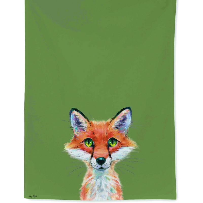 Strofinaccio verde 100% cotone decorato con muso di volpe, dimensioni 50 x 70 cm