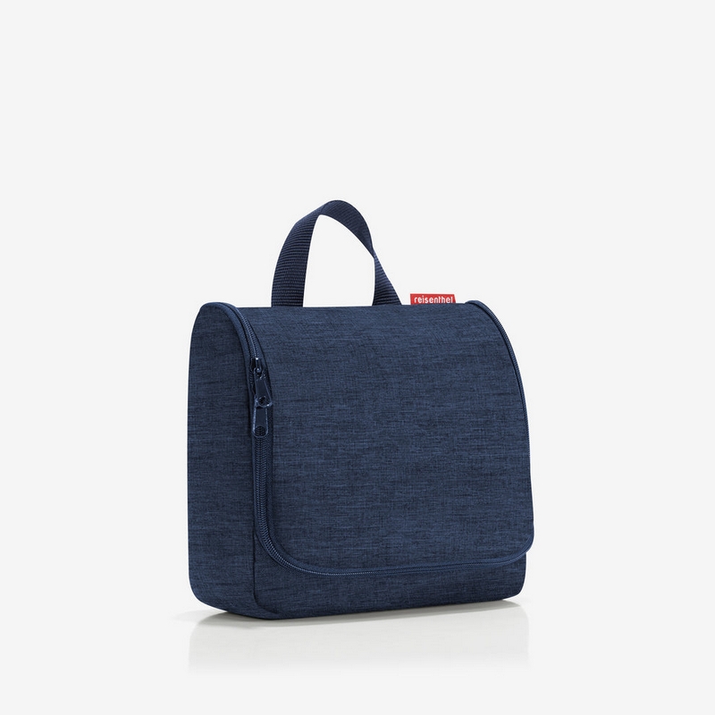 Beauty da viaggio blu scuro tessuto mélange con inserti da aprire, specchio e possibilità di essere appeso - il regalo ideale per viaggiatori!