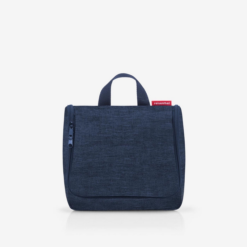 Beauty da viaggio blu scuro tessuto mélange con inserti da aprire, specchio e possibilità di essere appeso - il regalo ideale per viaggiatori!