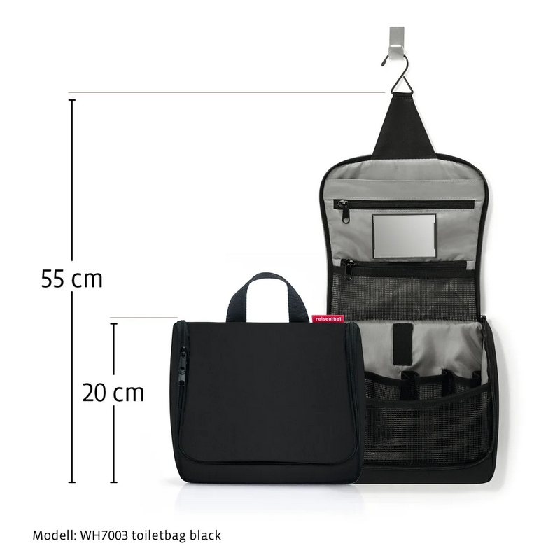 Beauty da viaggio blu scuro tessuto mélange con inserti da aprire, specchio e possibilità di essere appeso - il regalo ideale per viaggiatori!