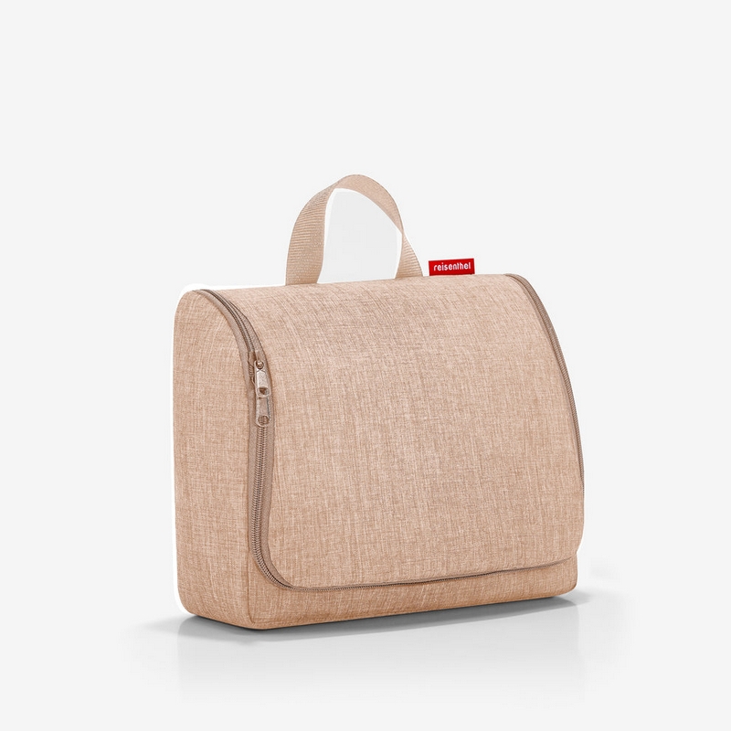 Beauty da viaggio XL color latte macchiato a tessuto mélange con inserti da aprire, specchio e possibilità di essere appeso - il regalo ideale per viaggiatori!