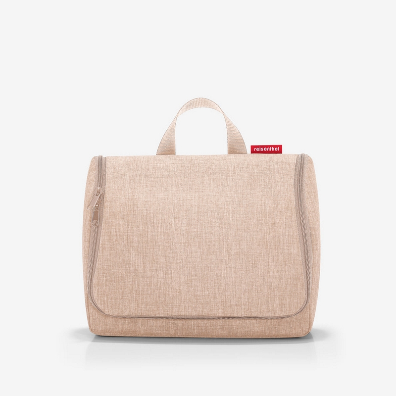 Beauty da viaggio XL color latte macchiato a tessuto mélange con inserti da aprire, specchio e possibilità di essere appeso - il regalo ideale per viaggiatori!