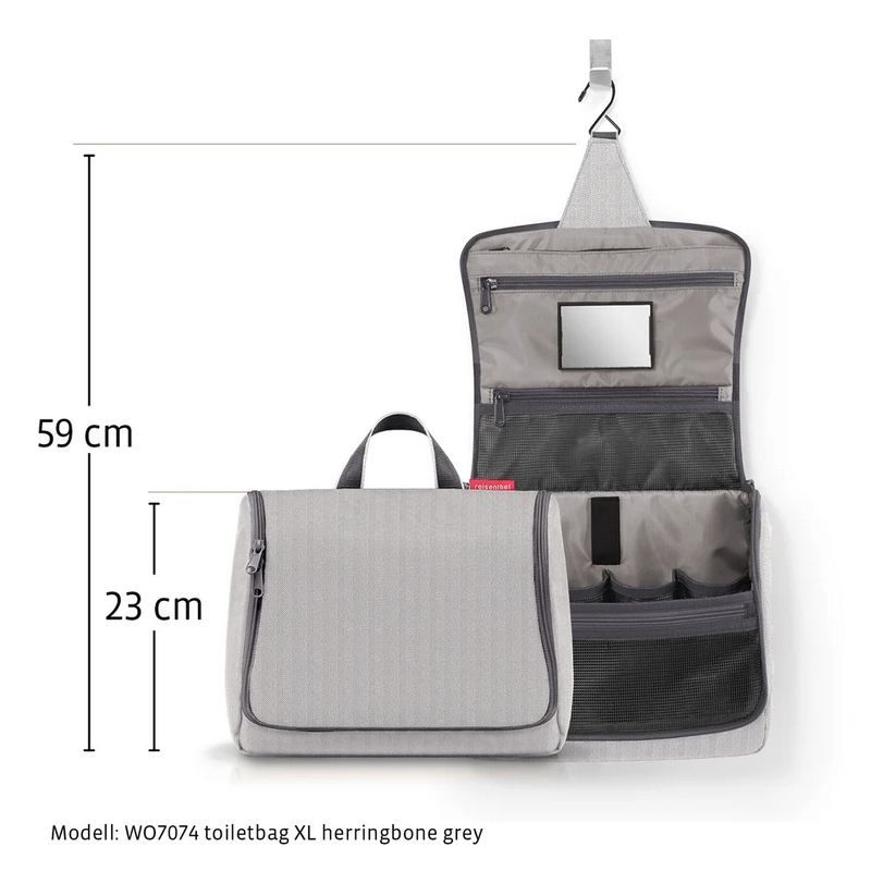 Beauty da viaggio XL color latte macchiato a tessuto mélange con inserti da aprire, specchio e possibilità di essere appeso - il regalo ideale per viaggiatori!