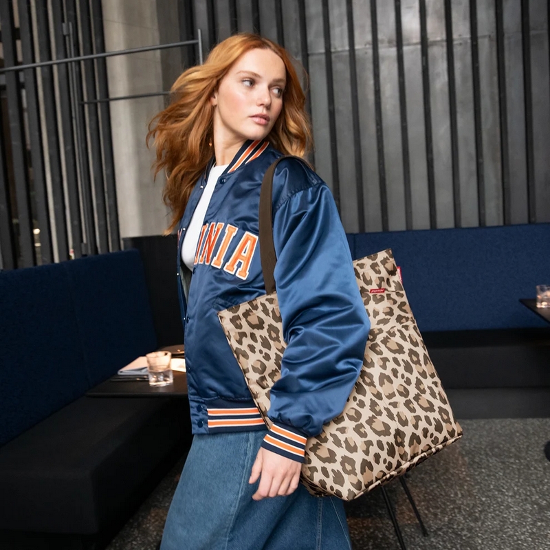 Set borsa con zip, tasche e scomparto interno con pochette, entrambe leopardate, adatte a spesa, shopping, lavoro e spiaggia, capacità da 25 litri