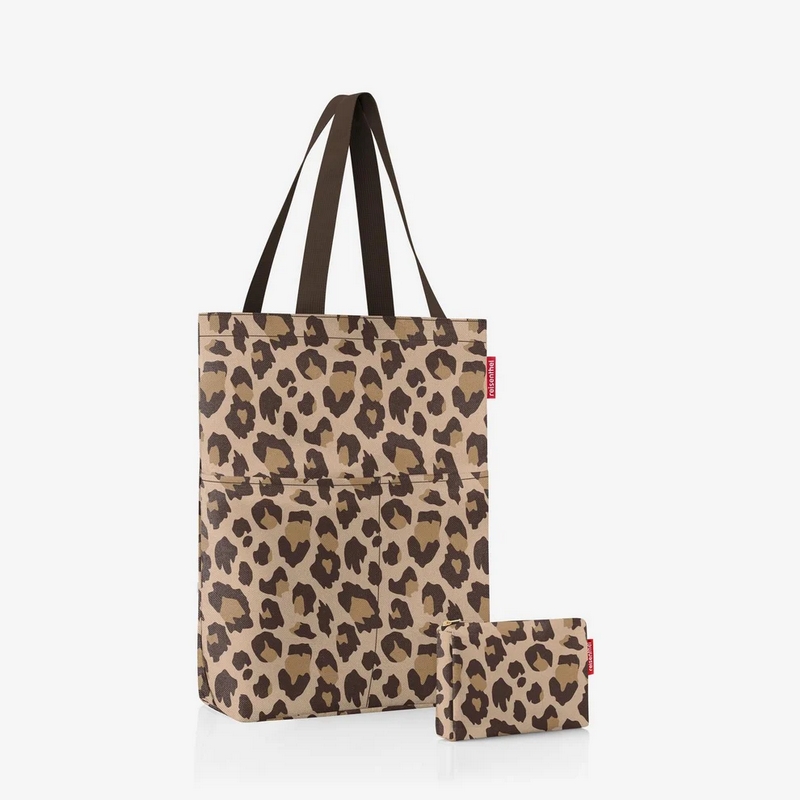 Set borsa con zip, tasche e scomparto interno con pochette, entrambe leopardate, adatte a spesa, shopping, lavoro e spiaggia, capacità da 25 litri
