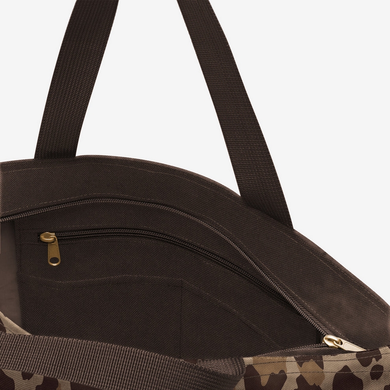 Set borsa con zip, tasche e scomparto interno con pochette, entrambe leopardate, adatte a spesa, shopping, lavoro e spiaggia, capacità da 25 litri