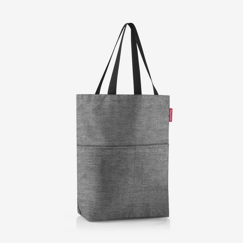 Set borsa con zip, tasche e scomparto interno con pochette, entrambe grigie con tessuto mélange, adatte a spesa, shopping, lavoro e spiaggia, capacità da 25 litri