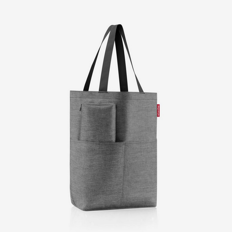 Set borsa con zip, tasche e scomparto interno con pochette, entrambe grigie con tessuto mélange, adatte a spesa, shopping, lavoro e spiaggia, capacità da 25 litri