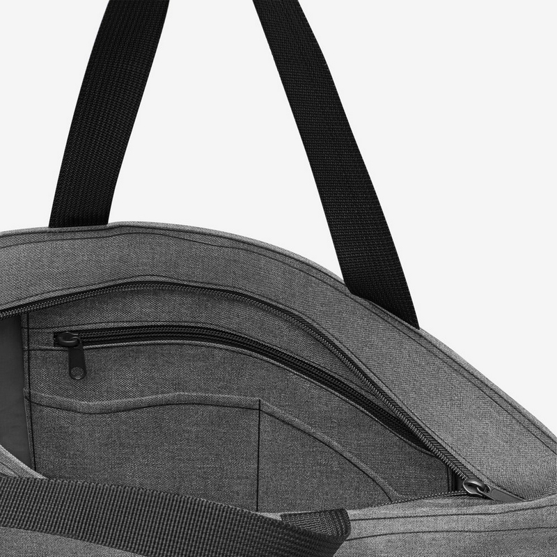 Set borsa con zip, tasche e scomparto interno con pochette, entrambe grigie con tessuto mélange, adatte a spesa, shopping, lavoro e spiaggia, capacità da 25 litri