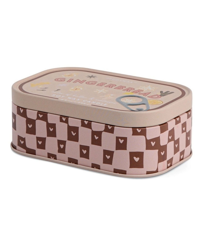 Candela profumata al gingerbread con note di burro e melassa in latta vintage, realizzata in cera di soia con due stoppini, perfetta come candela particolare da regalare