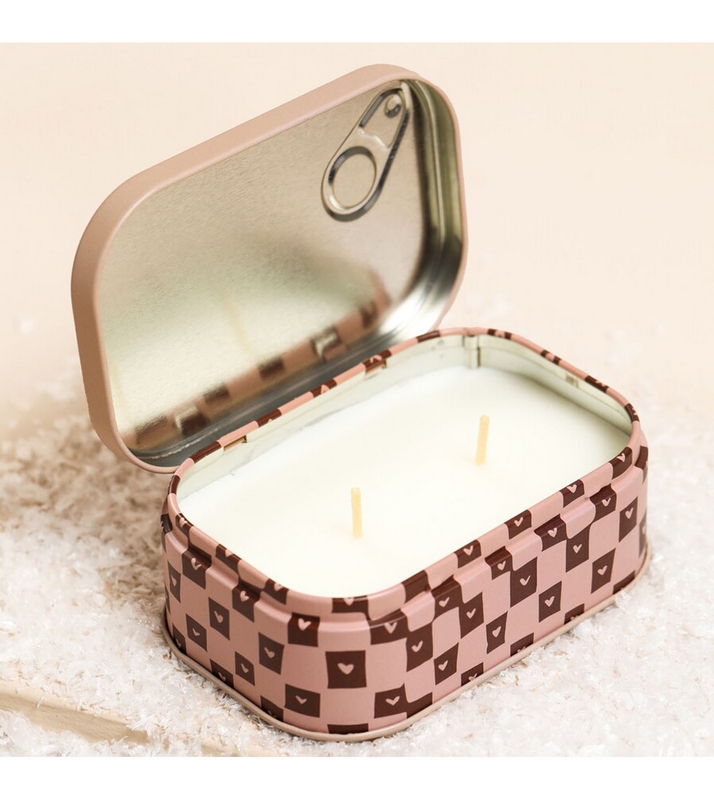 Candela profumata al gingerbread con note di burro e melassa in latta vintage, realizzata in cera di soia con due stoppini, perfetta come candela particolare da regalare