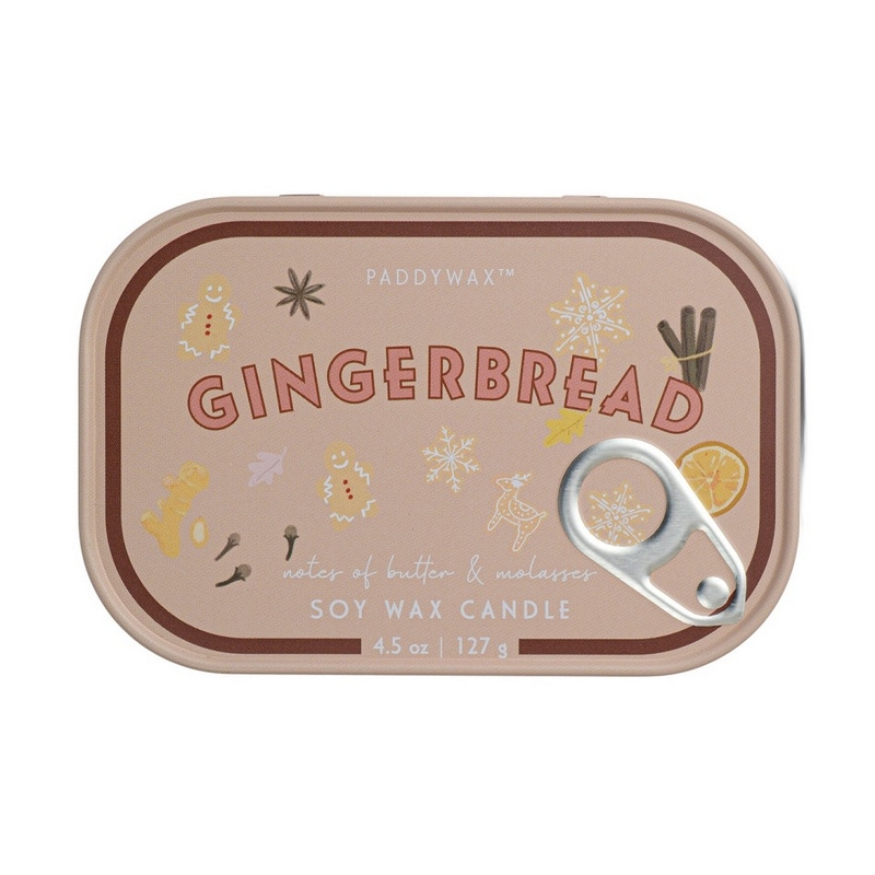 Candela profumata al gingerbread con note di burro e melassa in latta vintage, realizzata in cera di soia con due stoppini, perfetta come candela particolare da regalare