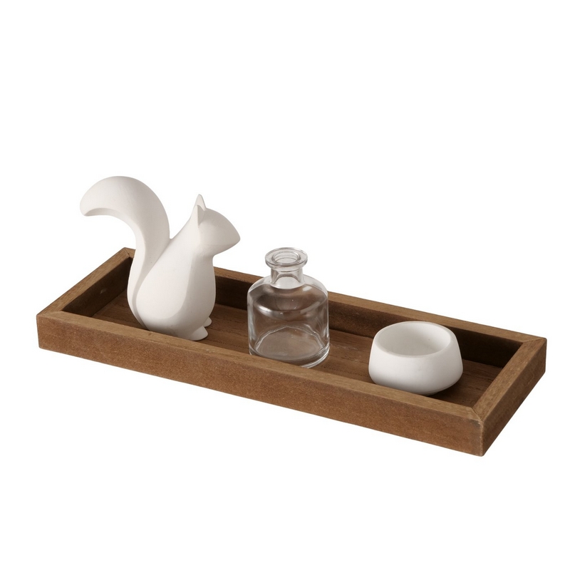 Set contenente scoiattolo decorativo e portacandele in cemento, vassoio in legno e vaso in vetro, perfetto come decoro autunnale