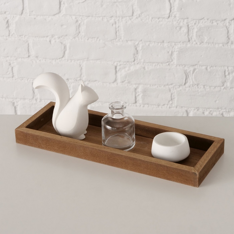 Set contenente scoiattolo decorativo e portacandele in cemento, vassoio in legno e vaso in vetro, perfetto come decoro autunnale