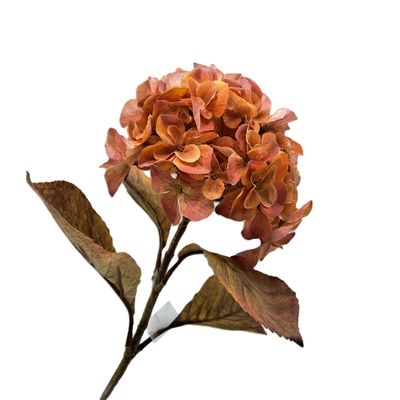 Ramo con fiore autunnale di ortensia artificiale arancione con foglie
