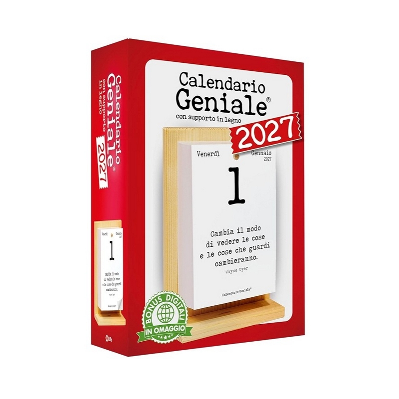 Calendario Geniale 2027 con supporto in legno di abete e bonus digitali
