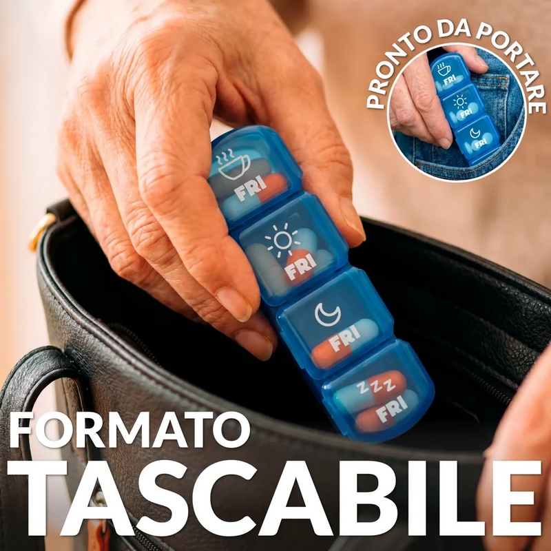 portapillole settimanale con scomparti giornalieri