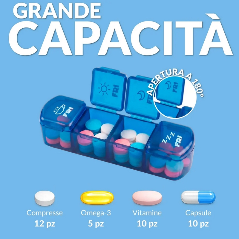 portapillole settimanale con scomparti giornalieri