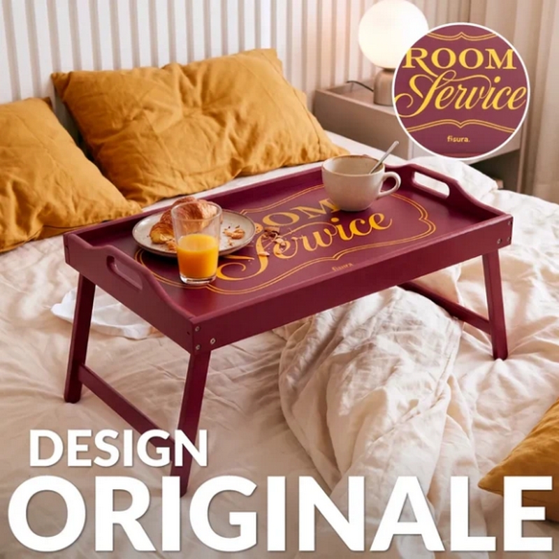 Tavolino pieghevole da letto o divano di colore borgogna
