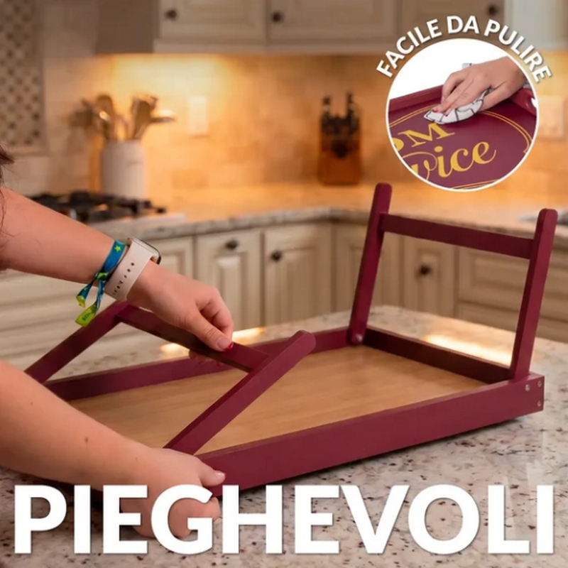 Tavolino pieghevole da letto o divano di colore borgogna
