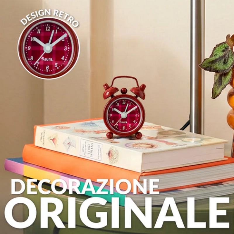 Mini sveglia analogica in stile retrò rossa, funzionamento con 1 pila a bottone LR44 inclusa