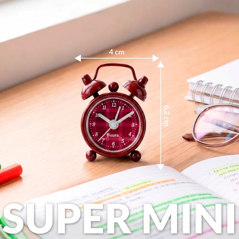 Mini sveglia analogica in stile retrò rossa, funzionamento con 1 pila a bottone LR44 inclusa