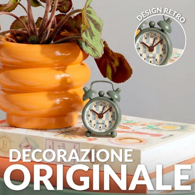 Mini sveglia analogica in stile retrò verde, funzionamento con 1 pila a bottone LR44 inclusa