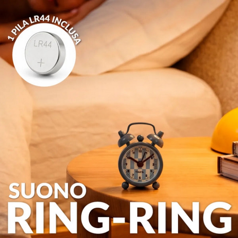 Mini sveglia analogica in stile retrò verde, funzionamento con 1 pila a bottone LR44 inclusa
