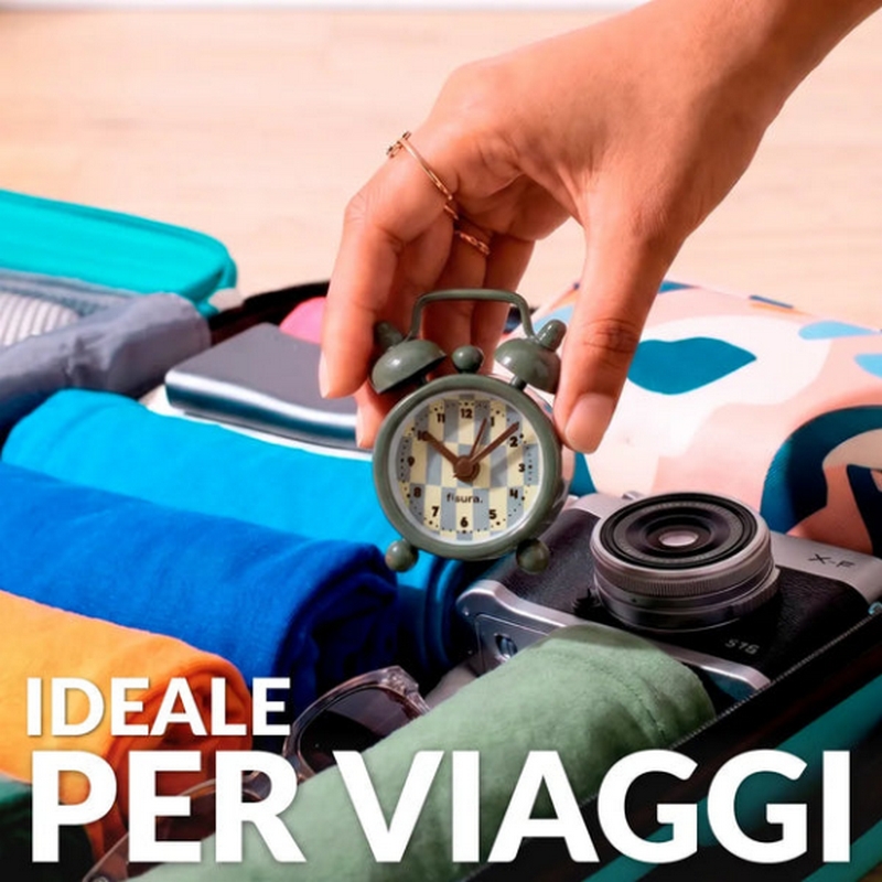 Mini sveglia analogica in stile retrò verde, funzionamento con 1 pila a bottone LR44 inclusa