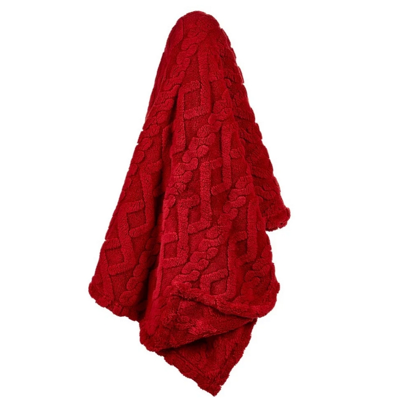 Morbido plaid rosso jacquard con motivi in rilievo di dimensione 160 x 190 cm