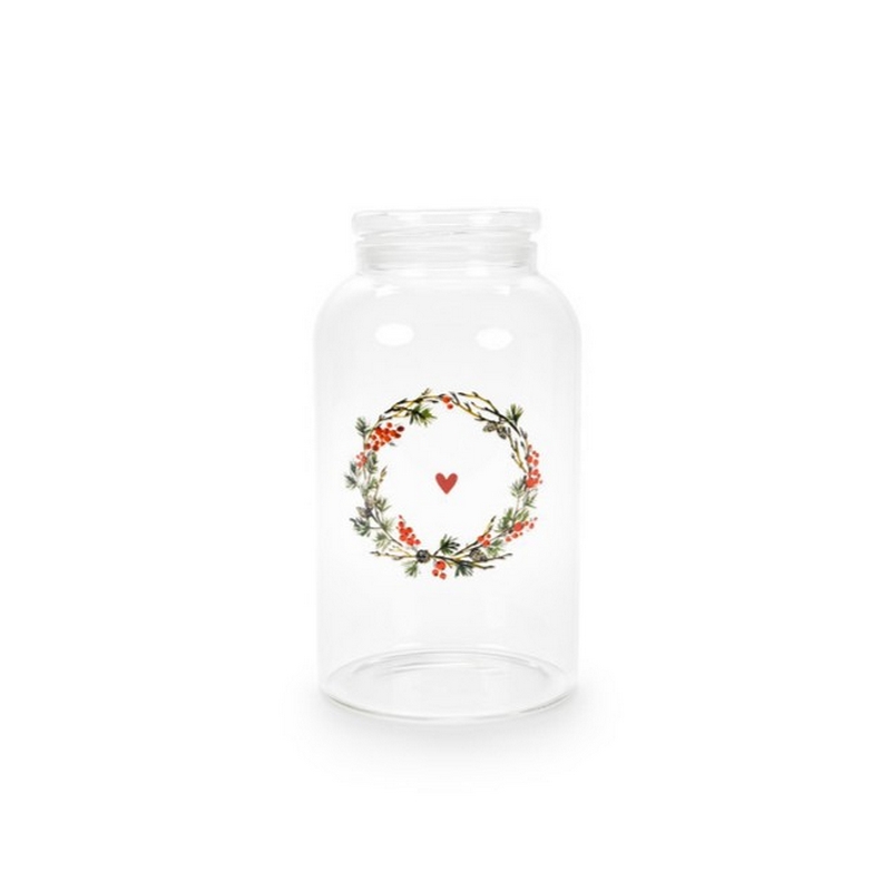 Barattolo da cucina ermetico in vetro borosilicato decorato con ghirlanda e cuore, 2.3 litri di capacità