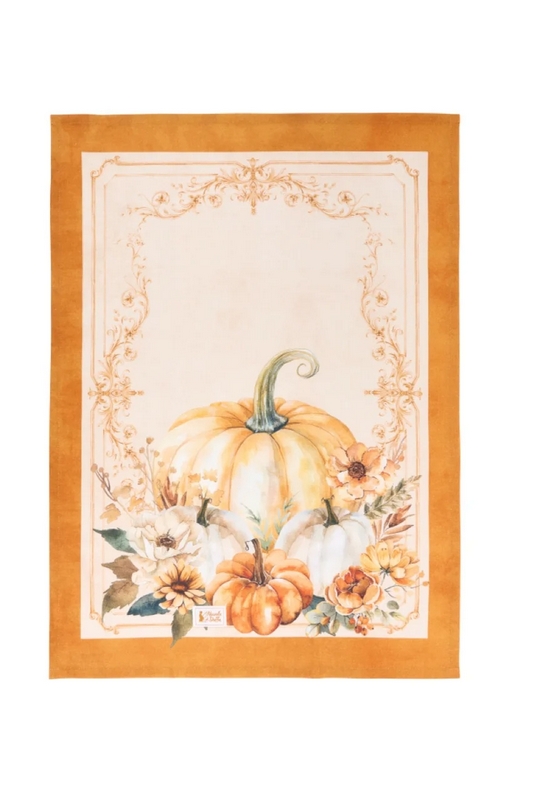 Strofinaccio autunnale in cotone decoro zucche in tre varianti assortite