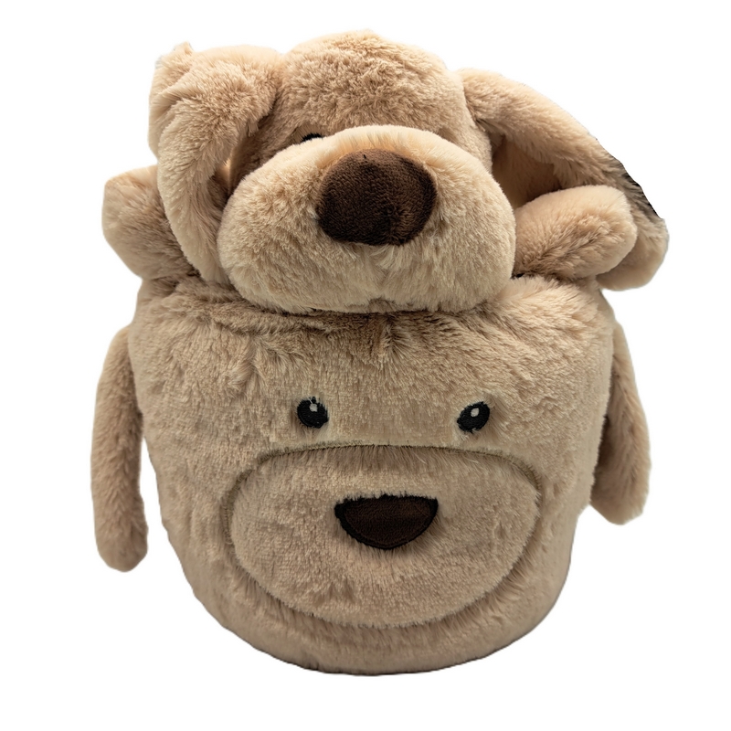 Pile da 90 x 75 cm con cesto decorato e peluche orso o cane assortiti, perfetti come regalo per bambini