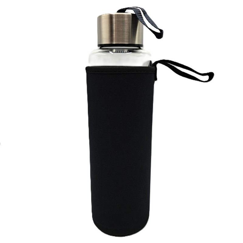 Borraccia in vetro borosilicato da 1 litro con rivestimento removibile in neoprene nero