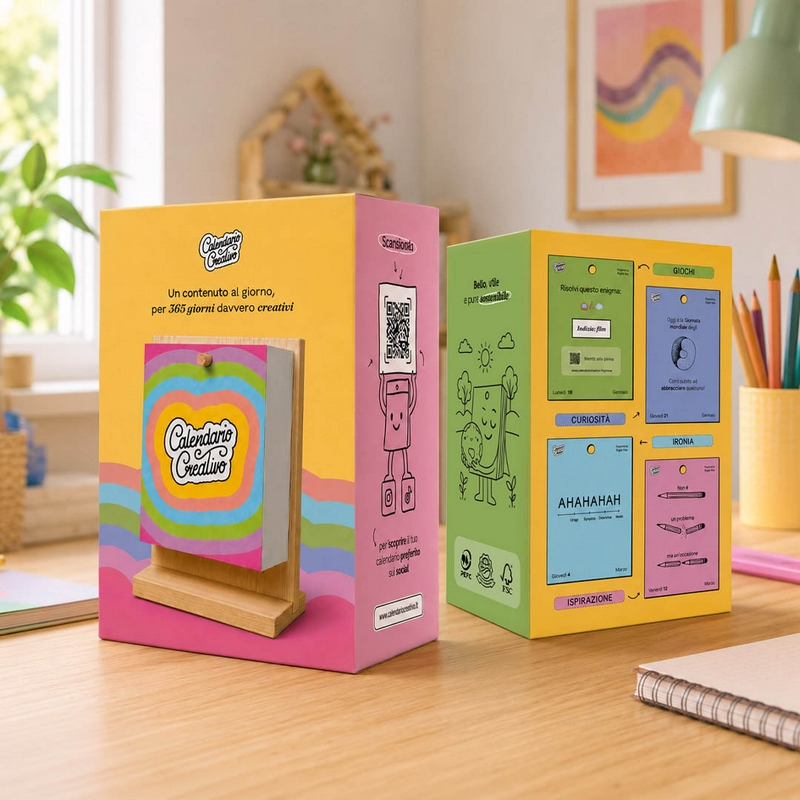 Calendario Creativo 2027 con base in legno: un divertente calendario giornaliero interattivo con minigiochi, curiosità, ironia e ispirazione 