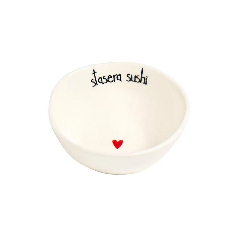 Set 4 ciotoline in ceramica bianca con scritta “Stasera sushi