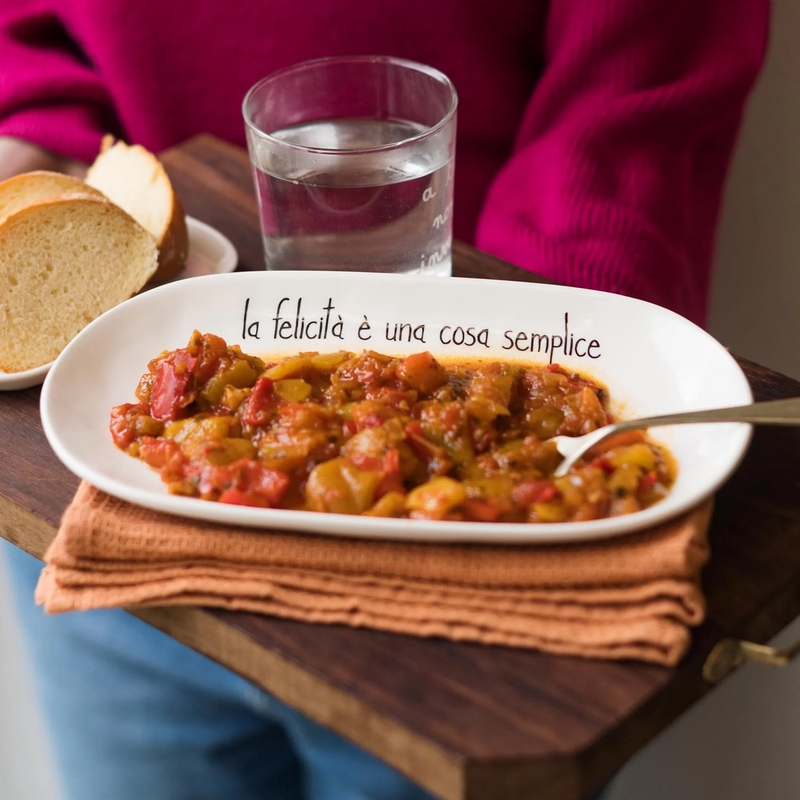 Piatto da portata ovale in ceramica bianca decorato con scritta “La felicità è una cosa semplice” e cuore, utilizzabile anche come vassoio o centrotavola
