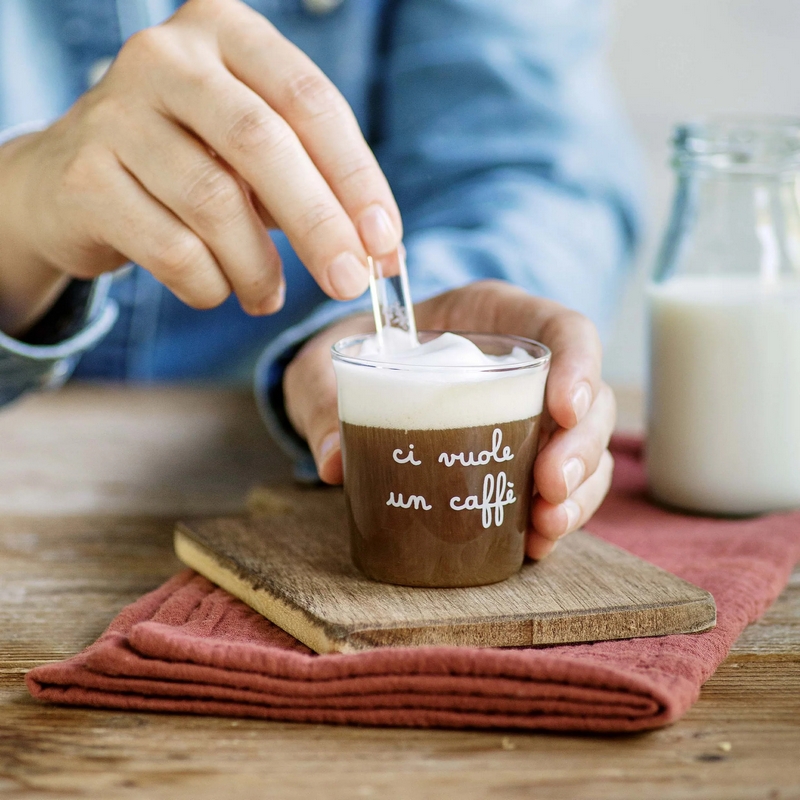 Set 4 tazzine da caffè in vetro borosilicato con scritta 