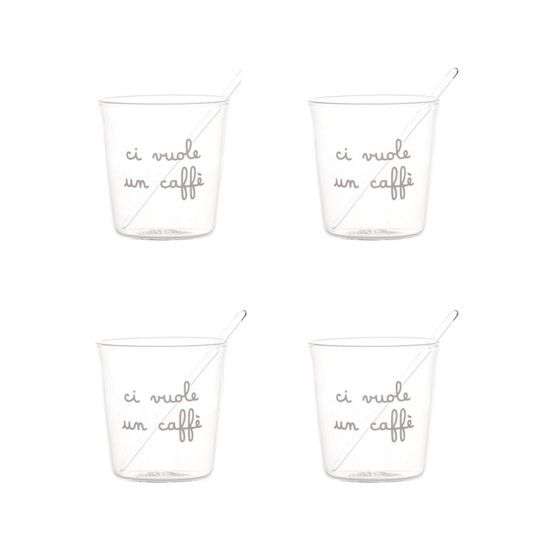 Set 4 tazzine da caffè in vetro borosilicato con scritta 