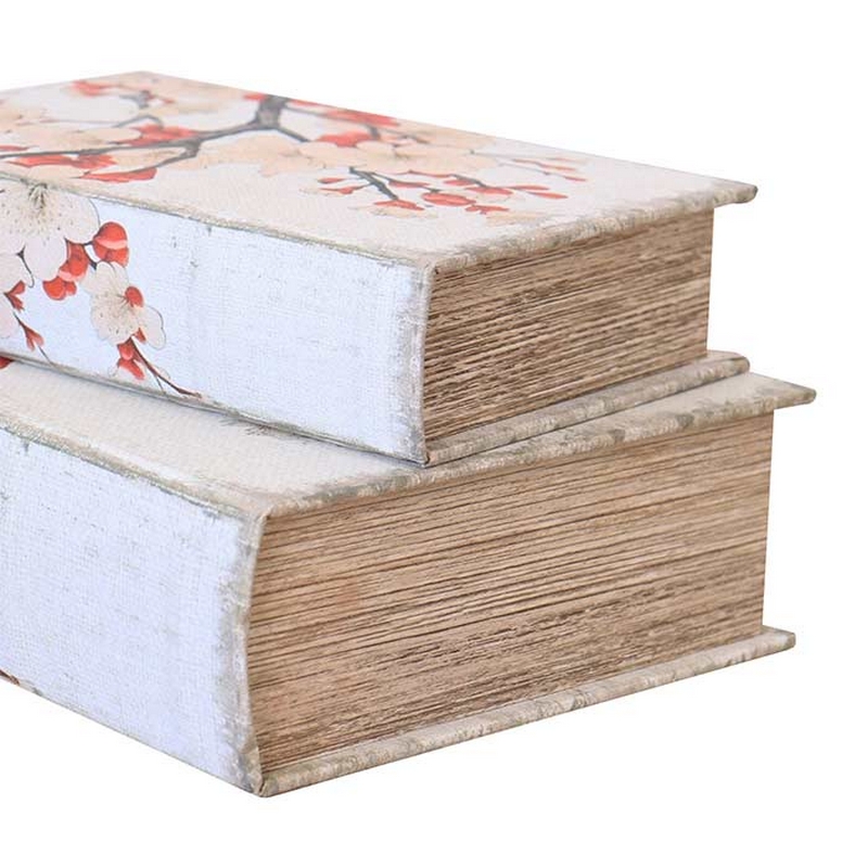 Scatola libro decorata con fiori di ciliegio bianchi e rossi con interno vellutato e chiusura magnetica, perfetta come idea regalo autunnale