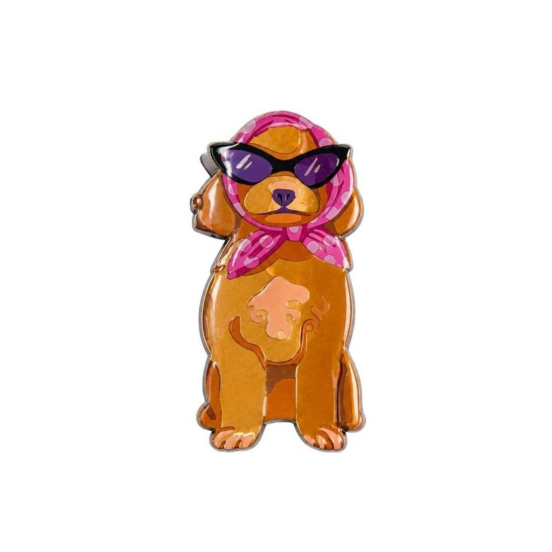 Fermacapelli a forma di cane con foulard e occhiali effetto liscio e madreperla, perfetto come idea regalo per donna
