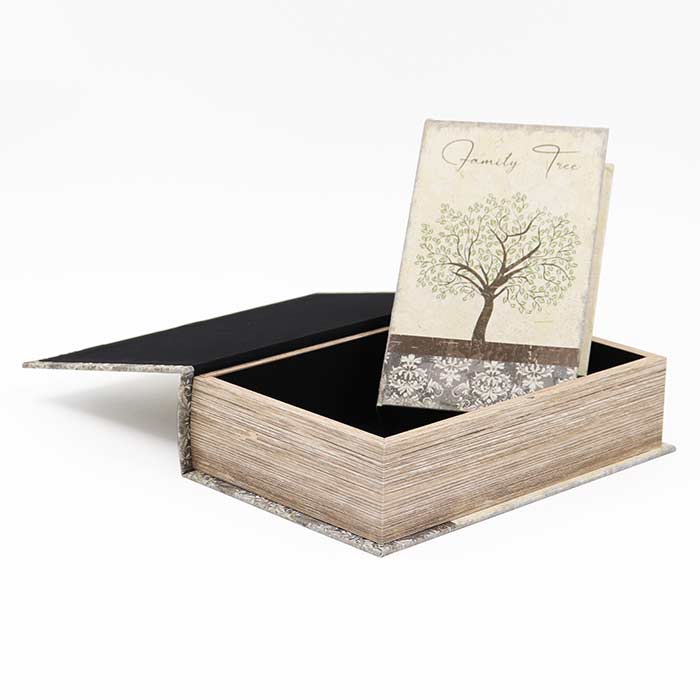 Scatola libro decorata con albero della famiglia con interno vellutato e chiusura magnetica