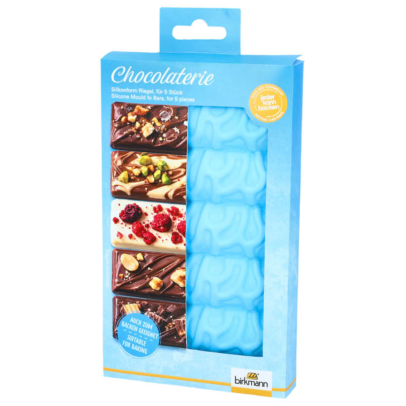 Stampo per barrette di cioccolato in silicone azzurro, resistente fino ai 220 gradi
