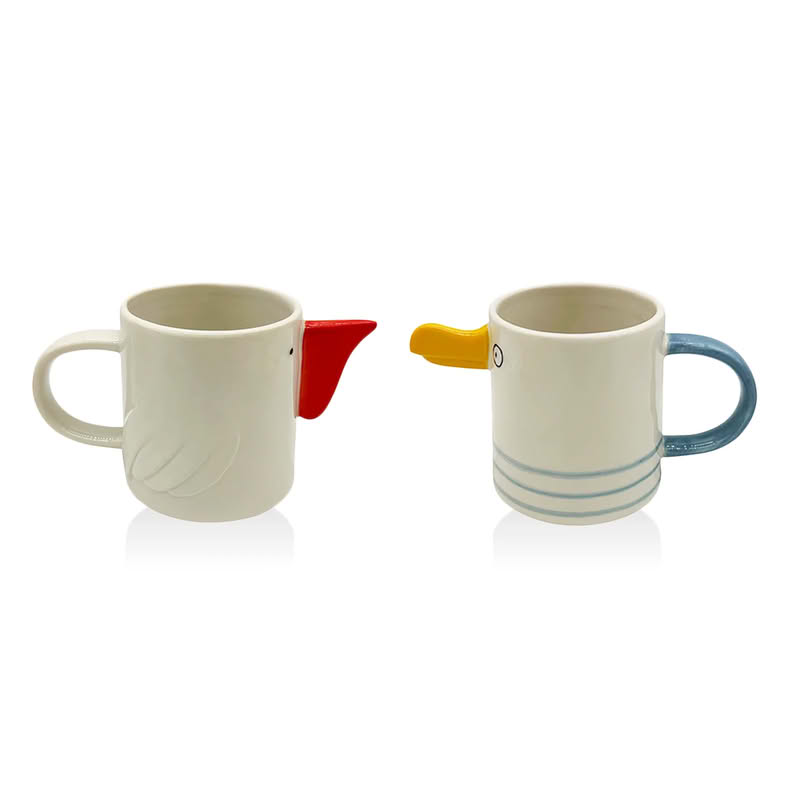 Tazza mug a forma di pellicano con becco e manico, realizzata in ceramica e dipinta a mano, capacità 400 ml