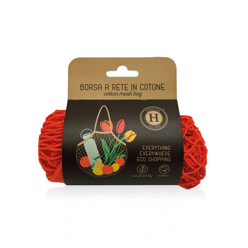 Borsa a rete 100% cotone rosso, perfetta come soluzione ecologica e versatile