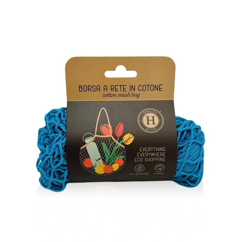 Borsa a rete 100% cotone blu, perfetta come soluzione ecologica e versatile