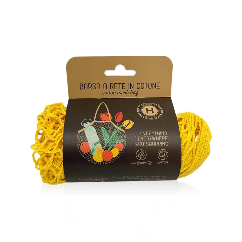 Borsa a rete 100% cotone giallo, perfetta come soluzione ecologica e versatile
